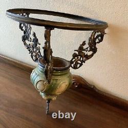 Vintage Antique Hanging Parlor Oil Lamp Part Ornate Frame Brass Ceramic GWTW