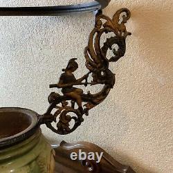 Vintage Antique Hanging Parlor Oil Lamp Part Ornate Frame Brass Ceramic GWTW