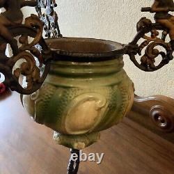 Vintage Antique Hanging Parlor Oil Lamp Part Ornate Frame Brass Ceramic GWTW