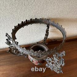 Vintage Antique Hanging Parlor Oil Lamp Part Ornate Frame Brass Ceramic GWTW