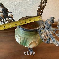 Vintage Antique Hanging Parlor Oil Lamp Part Ornate Frame Brass Ceramic GWTW