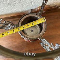 Vintage Antique Hanging Parlor Oil Lamp Part Ornate Frame Brass Ceramic GWTW