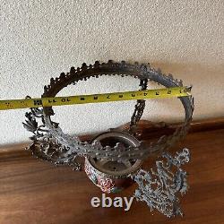 Vintage Antique Hanging Parlor Oil Lamp Part Ornate Frame Brass Ceramic GWTW