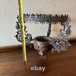 Vintage Antique Hanging Parlor Oil Lamp Part Ornate Frame Brass Ceramic GWTW