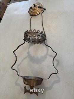 Vintage Antique Hanging Parlor Oil Lamp Part Ornate Frame Brass GWTW