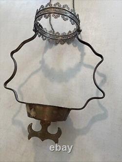 Vintage Antique Hanging Parlor Oil Lamp Part Ornate Frame Brass GWTW