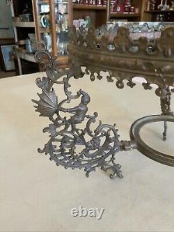 Vintage Antique Hanging Parlor Oil Lamp Part Ornate Frame Brass GWTW
