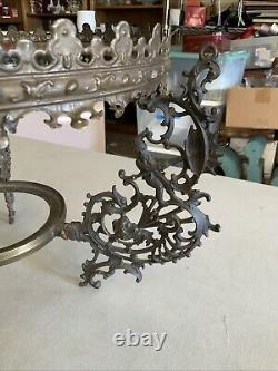 Vintage Antique Hanging Parlor Oil Lamp Part Ornate Frame Brass GWTW