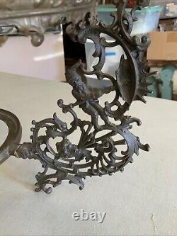 Vintage Antique Hanging Parlor Oil Lamp Part Ornate Frame Brass GWTW