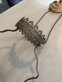 Vintage Antique Hanging Parlor Oil Lamp Part Ornate Frame Brass GWTW