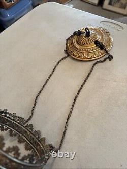 Vintage Antique Hanging Parlor Oil Lamp Part Ornate Frame Brass GWTW