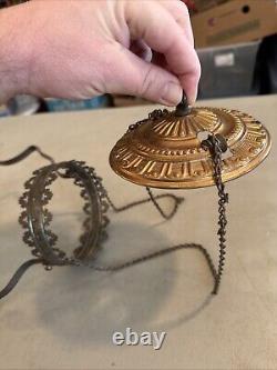 Vintage Antique Hanging Parlor Oil Lamp Part Ornate Frame Brass GWTW