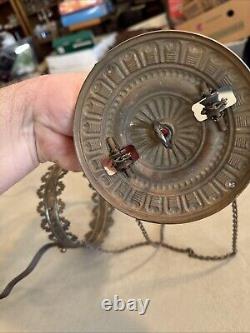Vintage Antique Hanging Parlor Oil Lamp Part Ornate Frame Brass GWTW