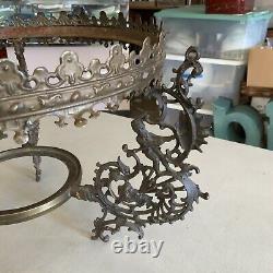 Vintage Antique Hanging Parlor Oil Lamp Part Ornate Frame Brass GWTW