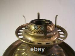 Vintage Antique Lincoln Drape Vaseline Uranium glass Bronze Oil Lamp