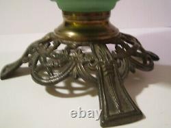 Vintage Antique Lincoln Drape Vaseline Uranium glass Bronze Oil Lamp