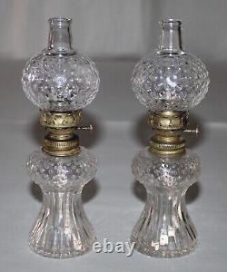 Vintage Antique Oil Kerosene Lamps By L. E. Smith Clear Glass Hobnail Set Of 2