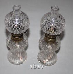 Vintage Antique Oil Kerosene Lamps By L. E. Smith Clear Glass Hobnail Set Of 2