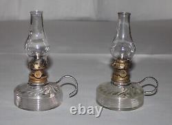 Vintage Antique Oil Kerosene Lamps Clear Glass Swirl-Font WithWire Handle