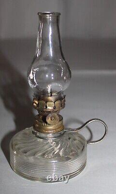 Vintage Antique Oil Kerosene Lamps Clear Glass Swirl-Font WithWire Handle