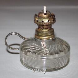 Vintage Antique Oil Kerosene Lamps Clear Glass Swirl-Font WithWire Handle