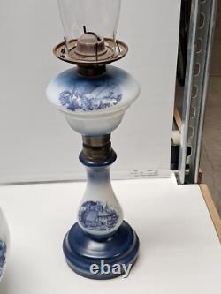 Vintage Antique Oil Lamp Hand Painted, GWTW 26 Tall, All Original