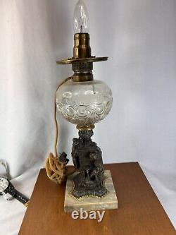 Vintage Antique Oil Lamp Heavy Naughty Well Lady Legs And Leprechaun Converted
