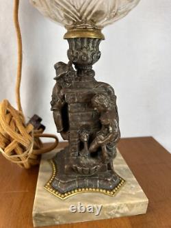 Vintage Antique Oil Lamp Heavy Naughty Well Lady Legs And Leprechaun Converted