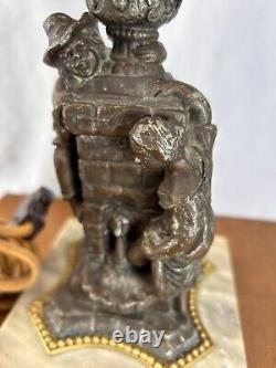 Vintage Antique Oil Lamp Heavy Naughty Well Lady Legs And Leprechaun Converted