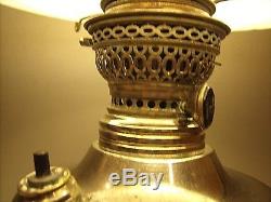 Vintage Antique Oil Lamp Ornate Nickel Base Electric, Fenton Shade EXCELSIOR M. B