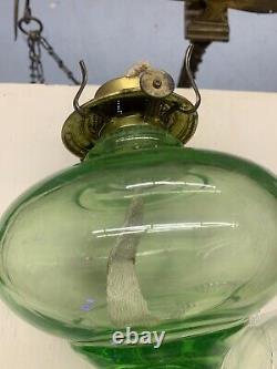 Vintage Antique Oil Lamp Uranium Green