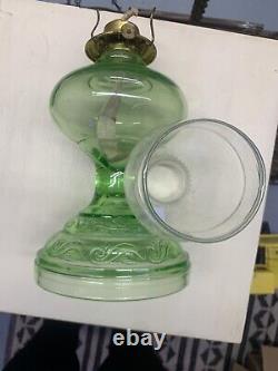 Vintage Antique Oil Lamp Uranium Green