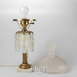 Vintage Antique Victorian Astral Oil Lamp With Gilted Bronze Decoration & Prisms