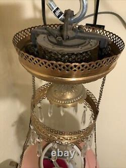 Vintage Antique Victorian Hanging Oil Parlor Library Lamp With Matching Font Shade