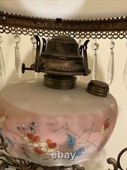 Vintage Antique Victorian Hanging Oil Parlor Library Lamp With Matching Font Shade