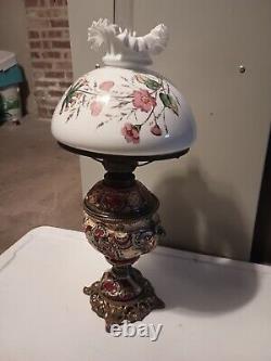 Vintage Art Nouveau French Table Oil Lamp Red Parlor Victorian