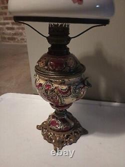 Vintage Art Nouveau French Table Oil Lamp Red Parlor Victorian