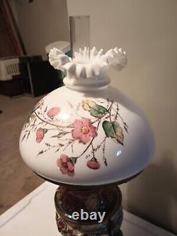 Vintage Art Nouveau French Table Oil Lamp Red Parlor Victorian