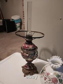 Vintage Art Nouveau French Table Oil Lamp Red Parlor Victorian