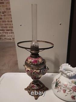 Vintage Art Nouveau French Table Oil Lamp Red Parlor Victorian