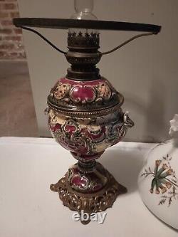 Vintage Art Nouveau French Table Oil Lamp Red Parlor Victorian