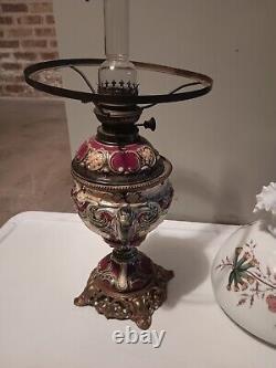 Vintage Art Nouveau French Table Oil Lamp Red Parlor Victorian