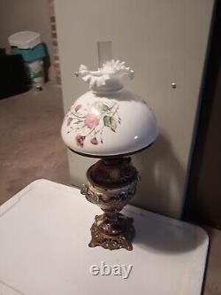 Vintage Art Nouveau French Table Oil Lamp Red Parlor Victorian