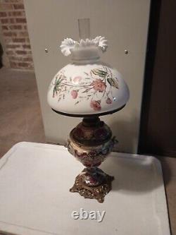 Vintage Art Nouveau French Table Oil Lamp Red Parlor Victorian