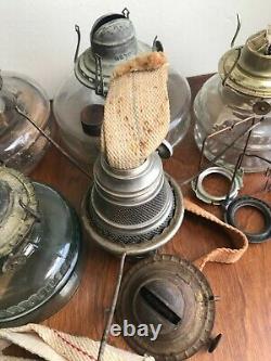 Vintage Assorted Clear Glass oil kerosene lamps parts lot