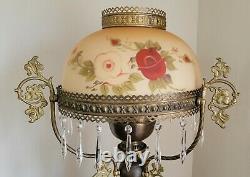 Vintage Beautiful Large Victorian Parlour Oil/Lamp withCupid/Cherub and Crystals