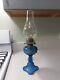 Vintage Blue Glass Bullseye Pattern Oil Lamp