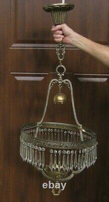 Vintage Bracket Assembly w Crystal Prisms & Mount Antique Hanging Oil Lampzg