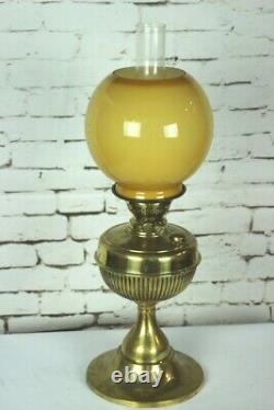 Vintage Brass Duplex Oil Lamp with Amber Glass Shade 5131