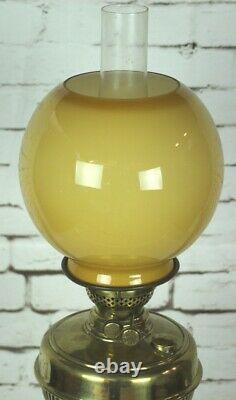 Vintage Brass Duplex Oil Lamp with Amber Glass Shade 5131